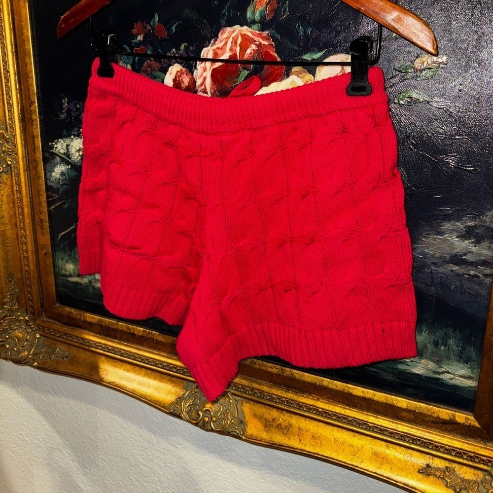 Anthropologie Saturday Sunday Pink Cableknit Tie Waist Lounge Sweater Shorts M - Picture 4 of 6